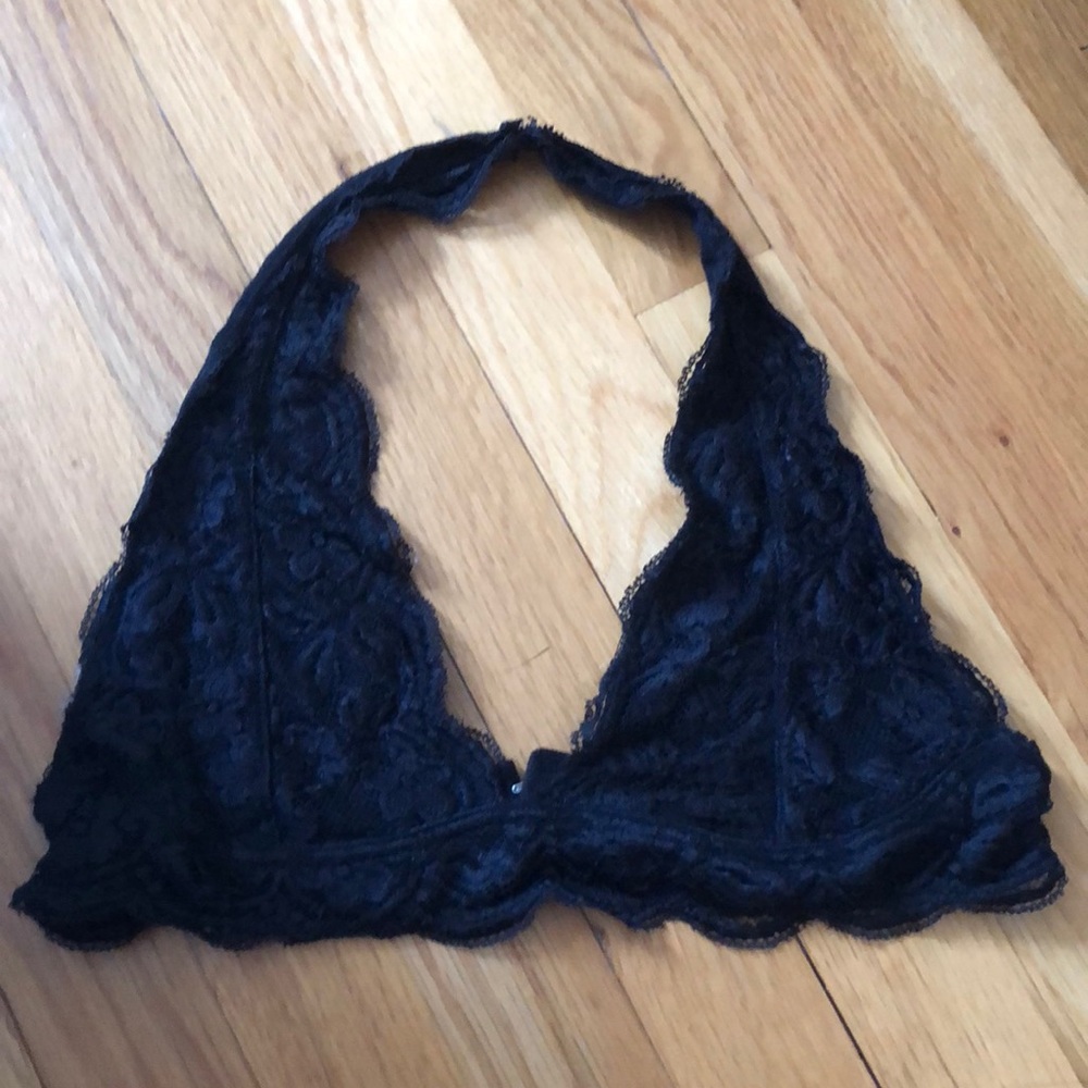 Black lace haleter bralette